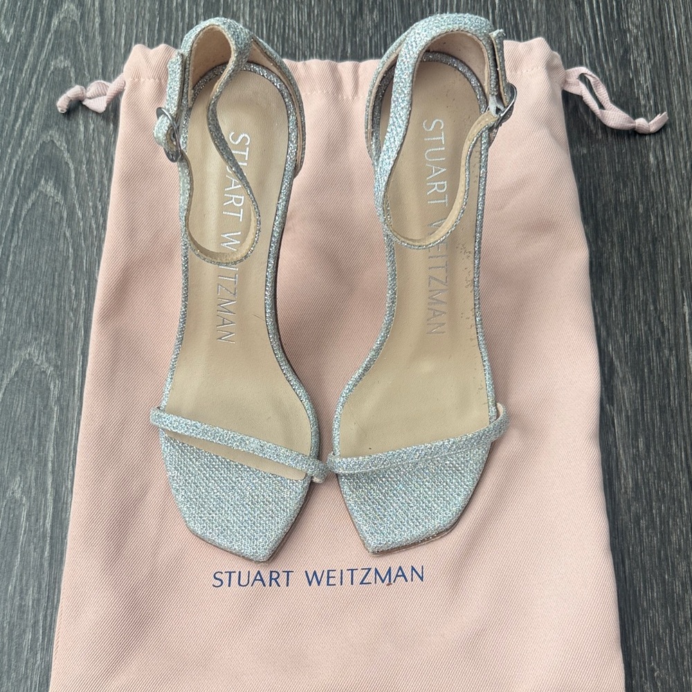 Stuart Weitzman Nudist Curve 75 Crystal Sandals Sz 5.5